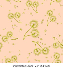 Dandelion seamless background for cover, packaging, fabric decorative design. Abstract vector design element. Floral seamless background. Abstract texture.
