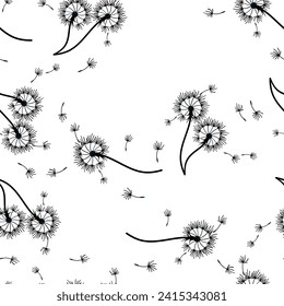 Dandelion seamless background for cover, packaging, fabric decorative design. Abstract vector design element. Floral seamless background. Abstract texture.