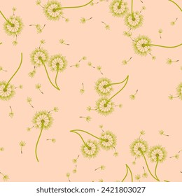 Dandelion seamless background for cover, packaging, fabric decorative design. Abstract vector design element. Floral seamless background. Abstract texture.