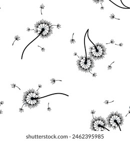 Diente de león de fondo sin costura para la cubierta, embalaje, diseño decorativo de la tela. Elemento de diseño de Vector Abstractas. Fondo floral sin costuras. Textura Abstractas.
