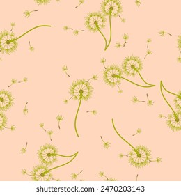 Dandelion seamless background for cover, packaging, fabric decorative design. Abstract vector design element. Floral seamless background. Abstract texture.