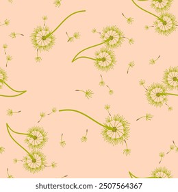 Dandelion seamless background for cover, packaging, fabric decorative design. Abstract vector design element. Floral seamless background. Abstract texture.