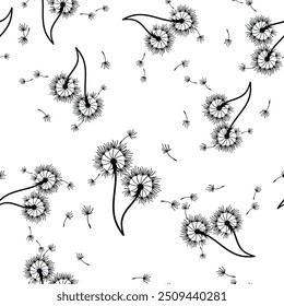 Dandelion fundo sem emenda para tampa, embalagem, design decorativo de tecido. Elemento de projeto de vetor abstrato. Fundo floral sem emenda. Textura abstrata.