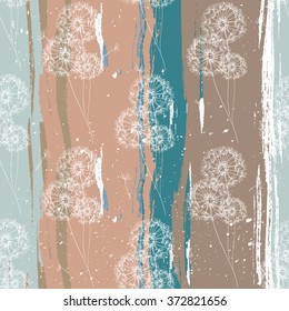  Dandelion seamless pattern with brushstrokes. Vintage texture. Shabby chic
