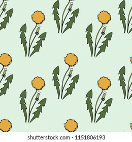 Dandelion seamless pattern. hand drawn illustration. Bright cartoon illustration for  card design, fabric and wallpaper.
