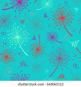 Dandelion seamless pattern. Hand drawn twigs Dandelion doodles used as main element