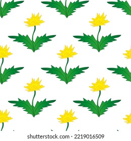 Dandelion seamless pattern on white background. Floral print for wallpaper and bed linen. Nature backdrop.