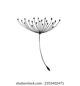 Semilla de Dandelion. Patrón botánico negro en el estilo del minimalismo. Ilustración del vector