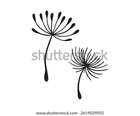 dandelion seed blown in the wind icon doodle hand drawn. Outline drawing dandelion seed line clipart symbol. Vector illustration