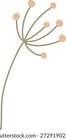 Cabeça de semente de dente-de-leão com caule curvo e botões redondos, desenhados na arte de linha limpa. Símbolo de desejo, brisa, leveza e crescimento. Ilustração de vetor de desenhos animados.