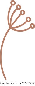 Dandelion seed head with five arched filaments and round tips curving in the wind, clean stroke. Symbol of freedom, wish, release, and nature growth. Cartoon vector illustration.