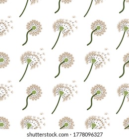 Dandelion seed seamless pattern, great design for fabric, wallpaper, background. Vector repeated texture. Floral doodle backdrop.