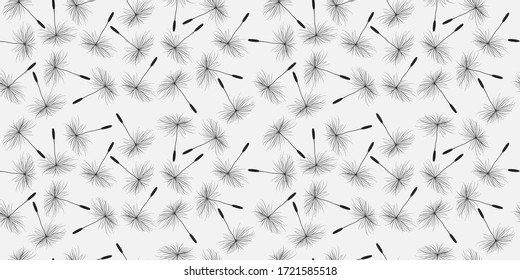 dandelion seeds in the form of umbrellas, black on a gray background