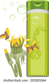 Dandelion shampoo bottle. Vector