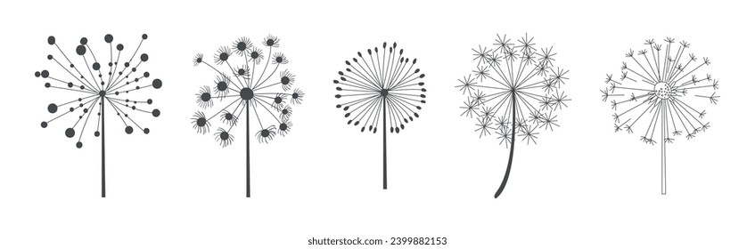 Dandelion Signs Black Thin Line Icon Vector Set