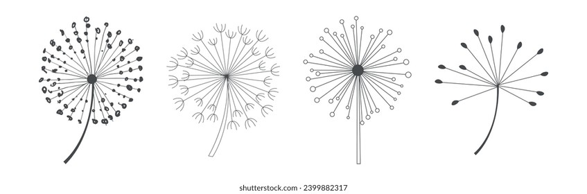 Dandelion Signs Black Thin Line Icon Vector Set