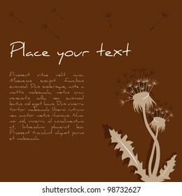 Dandelion silhouette brown background with place for text