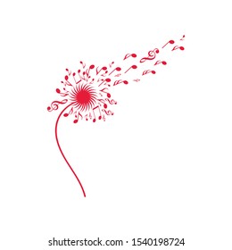 Dandelion silhouette made from musical notes, with some notes flying away towards a G-clef.A video of this motif is available as well.