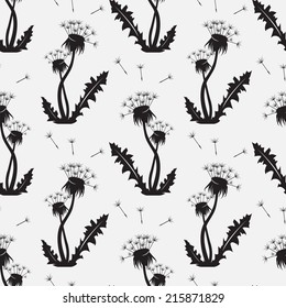 Dandelion silhouette and seeds seamless background, tiling pattern