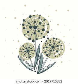 Dandelion, stylized vector illustration for card 