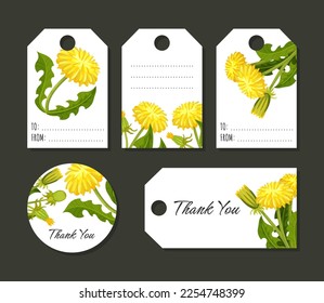 Dandelion Tags Design with Flowering Plant with Yellow Flower Head Vector Template