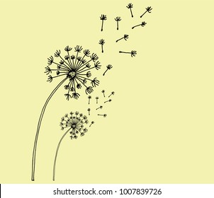 dandelion time on creme background. The wind inflates a dandelion. dandelion Icon. hand drawn. Vector Illustration.