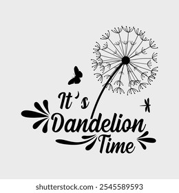 Dandelion time. Vector illustration dandelion seed blowing in the wind.