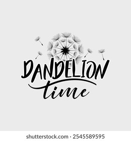 Dandelion time. Vector illustration dandelion seed blowing in the wind.