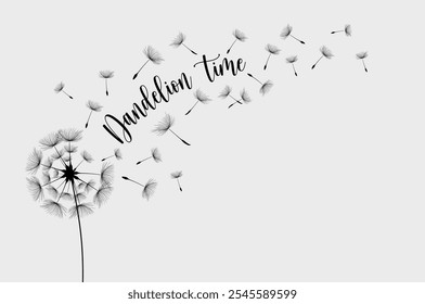 Dandelion time. Vector illustration dandelion seed blowing in the wind.