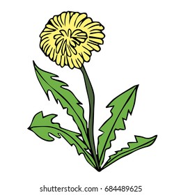 Dandelion vector illustration on white background. Doodle style. Design icon, print, logo, poster, symbol, decor, textile, paper, card. 