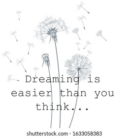 Dandelion vector illustration, rustic minimalist style, dreaming, creativity concept, white clean isolated object