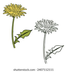 a Dandelion vector illustrations. Simple Design Outline Style. You can give color you like.