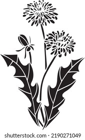 Dandelion Vector Stencil, black and white