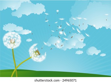 Dandelion in the wind. Vector background.