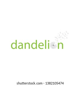 dandelion word and flower, vector typography 