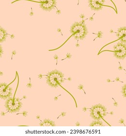 Dandelion for your design in abstract style. Abstract beautiful background. Natural background. Vector fabric texture. Floral seamless pattern in bloom. Modern art design.