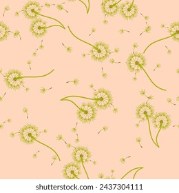 Dandelion for your design in abstract style. Abstract beautiful background. Natural background. Vector fabric texture. Floral seamless pattern in bloom. Modern art design.