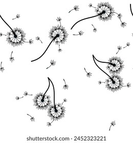 Dandelion for your design in abstract style. Abstract beautiful background. Natural background. Vector fabric texture. Floral seamless pattern in bloom. Modern art design.