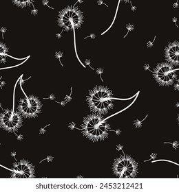 Dandelion for your design in abstract style. Abstract beautiful background. Natural background. Vector fabric texture. Floral seamless pattern in bloom. Modern art design.