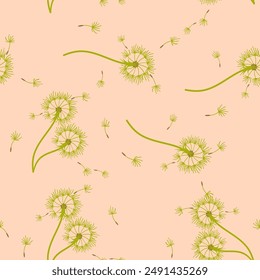 Diente de león para su diseño en estilo abstracto. Abstractas fondo hermoso. Fondo natural. Textura de tela de Vector. Patrón floral sin costuras en flor. Diseño de arte moderno.