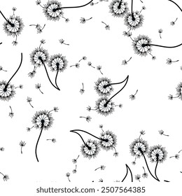 Dandelion for your design in abstract style. Abstract beautiful background. Natural background. Vector fabric texture. Floral seamless pattern in bloom. Modern art design.