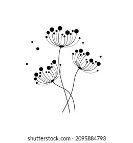 Dandelion,black and white flowers, wildflowers, decor, linear drawing