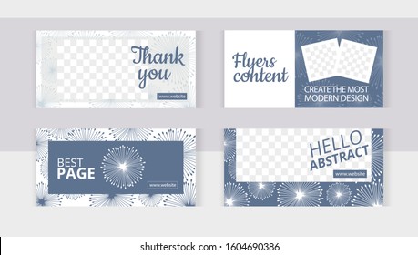 Dandelions background set horizontal banner templates with frame for images. Modern style in the form of beautiful white lines.