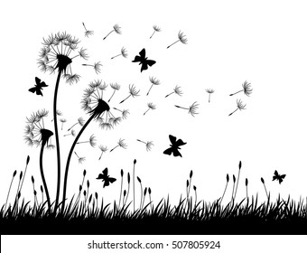 Dandelions with butterflies. 