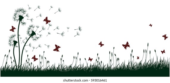 Dandelions with butterflies. 