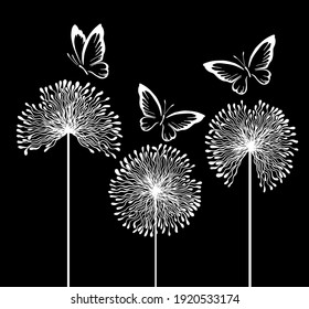 Dandelions with butterflies. Vector illustration