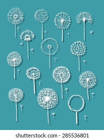 Dandelions collection, sketch fro your design. Vector illustration