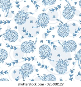 Dandelions. Floral seamless pattern. Hand Drawn Doodles Flowers. Blue floral background.