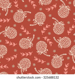 Dandelions. Floral seamless pattern. Hand Drawn Doodles Flowers. Brown floral background.