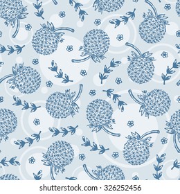 Dandelions. Floral seamless pattern. Hand Drawn Doodles Flowers. Blue floral background.
